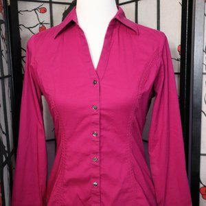Express Essential Stretch Long Sleeve Magenta Dress Shirt, Size Small